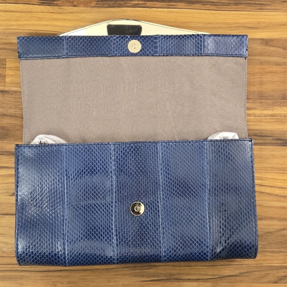 Diane von Furstenberg Women's Clutch Bag Faux Snakeskin Deep Ocean Blue Metallic - Picture 6 of 11